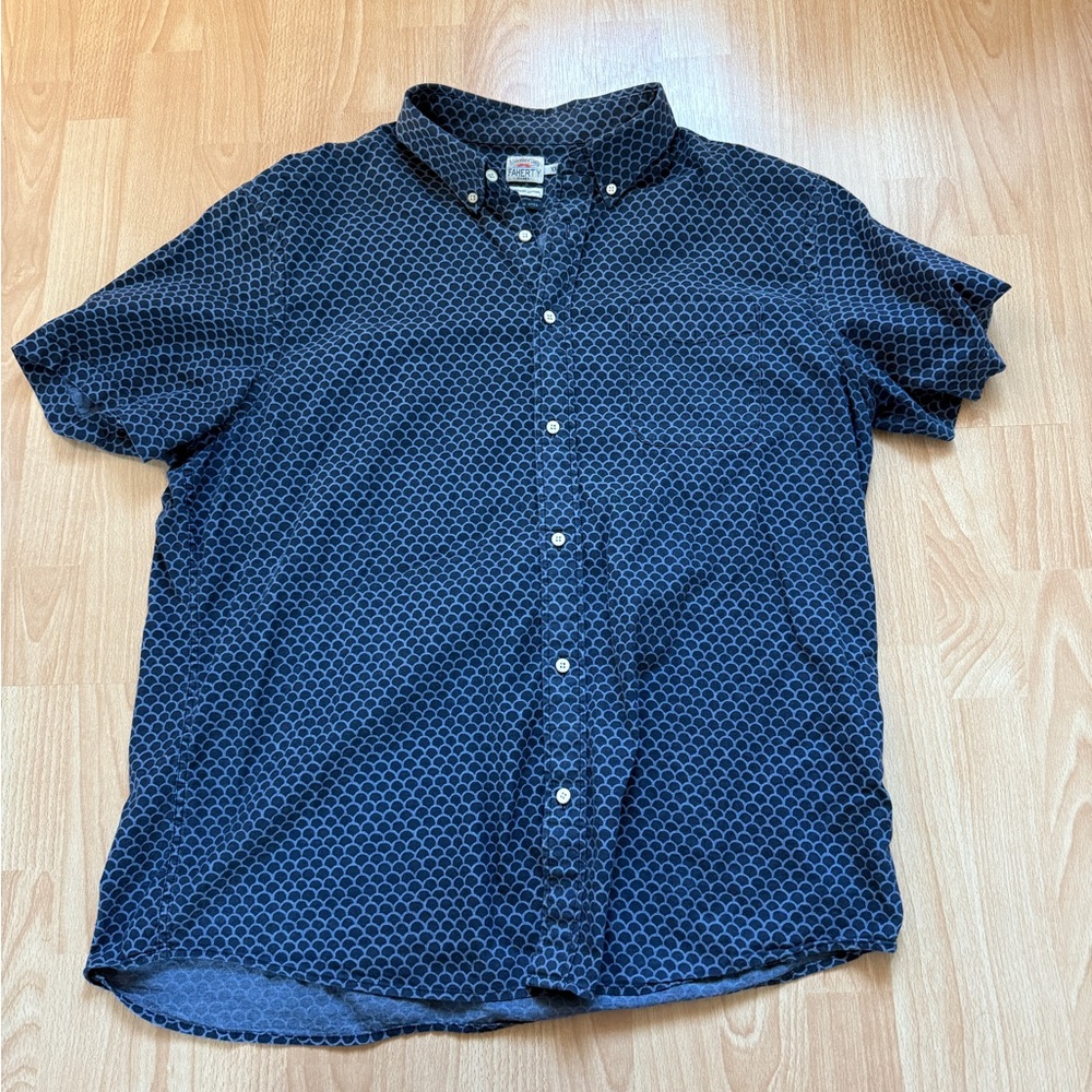 Faherty Navy Geometric Button Down Shirt